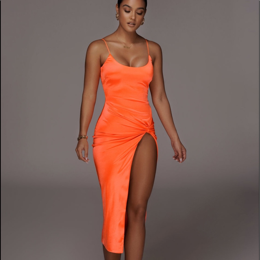 JLUXLABEL Orange aldis satin slit dress